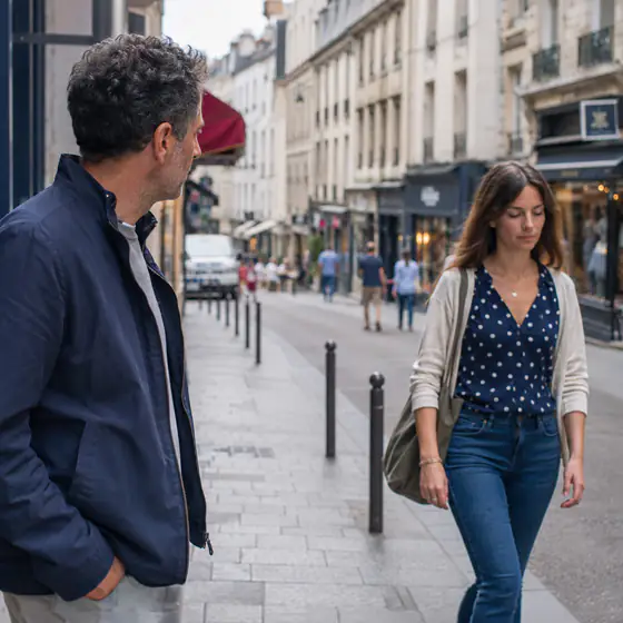 Un homme croise une femme dans la rue sans l'aborder