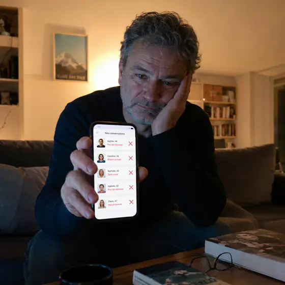 Il regarde une liste de profils sur son écran, sans y croire
